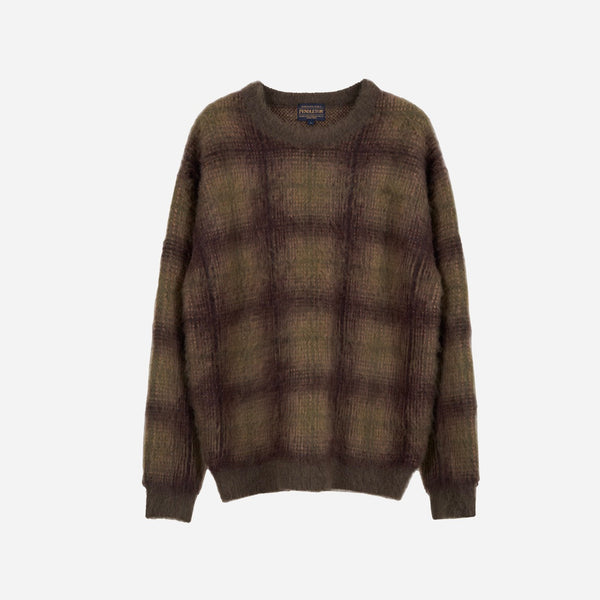 Pendleton Made for Japan Mohair Plaid Crewneck - Khaki/Brown