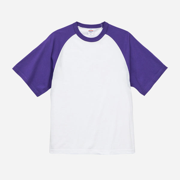 5.6 OZ RAGLAN BASEBALL T-SHIRT - WHITE/PURPLE