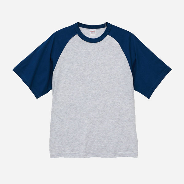 5.6 OZ RAGLAN BASEBALL T-SHIRT - ASH/BLUE