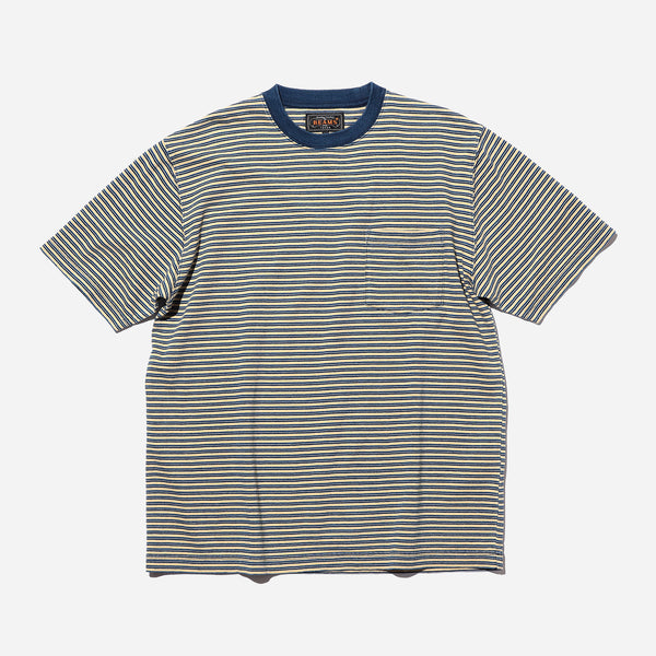INDIGO STRIPE POCKET T-SHIRT - OFF WHITE