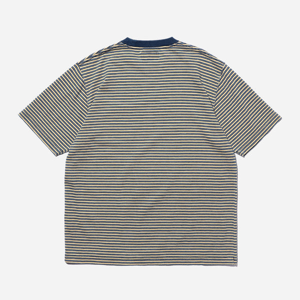 INDIGO STRIPE POCKET T-SHIRT - OFF WHITE