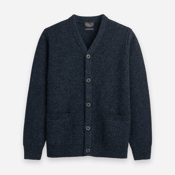 SHETLAND WOOL CARDIGAN - INDIGO HEATHER