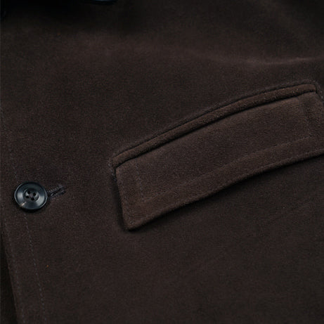 SUEDE FRENCH CAR COAT - DARK BROWN