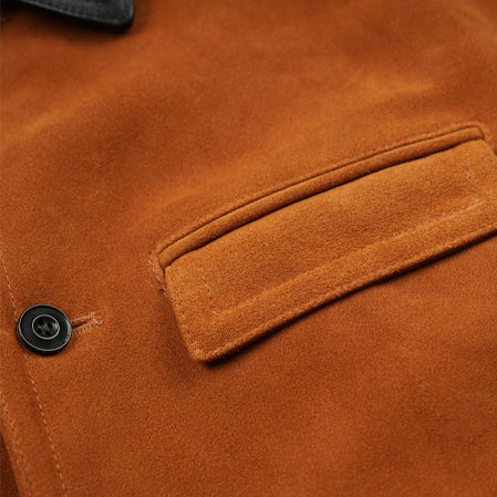 SUEDE FRENCH CAR COAT - CAMEL