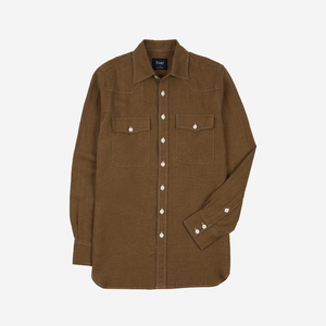 Drakes - MK II CONTRAST STITCH WORK SHIRT - WHITE/ORANGE -  - Main Front View