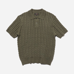Beams+ - CABLE KNIT POLO SHIRT - OLIVE -  - Main Front View