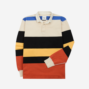 Drakes - MULTI STRIPE RUGBY SHIRT - ECRU/BLACK-ORANGE -  - Main Front View