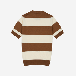 Drakes - STRIPED KNIT SS CREW SWEAT - ECRU/TOBACCO -  - Alternative View 1