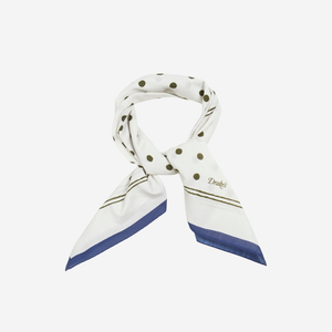 Drakes - POLKA DOT BANDANA SCARF - WHITE/OLIVE -  - Main Front View