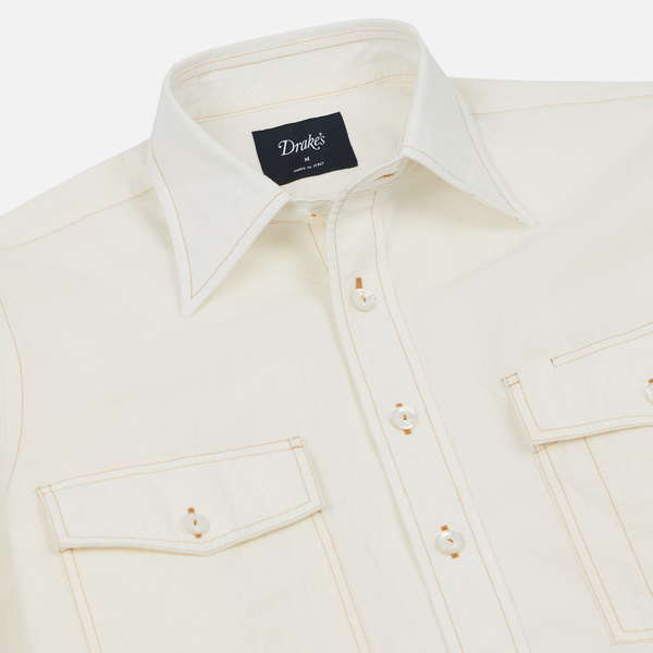 MK II CONTRAST STITCH WORK SHIRT - WHITE/ORANGE