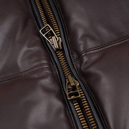 SNOWDON LEATHER DOWN JACKET - BROWN