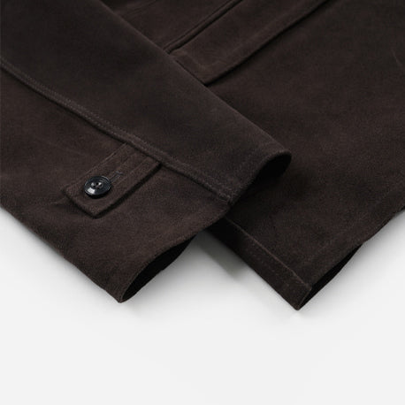 SUEDE FRENCH CAR COAT - DARK BROWN