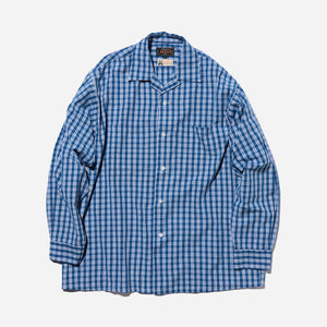Beams+ - OPEN COLLAR 80/2 MADRAS SHIRT - BLUE -  - Main Front View
