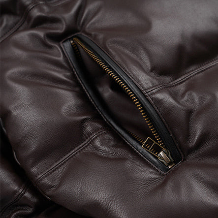 SNOWDON LEATHER DOWN JACKET - BROWN