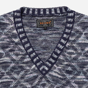 Beams+ - KASURI INDIGO DYED JACQUARD VEST - NAVY -  - Alternative View 1