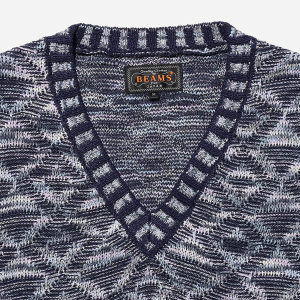 KASURI INDIGO DYED JACQUARD VEST - NAVY