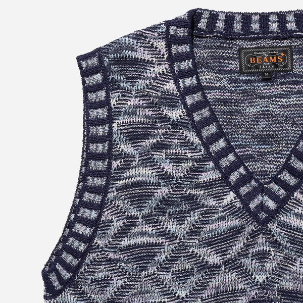 KASURI INDIGO DYED JACQUARD VEST - NAVY