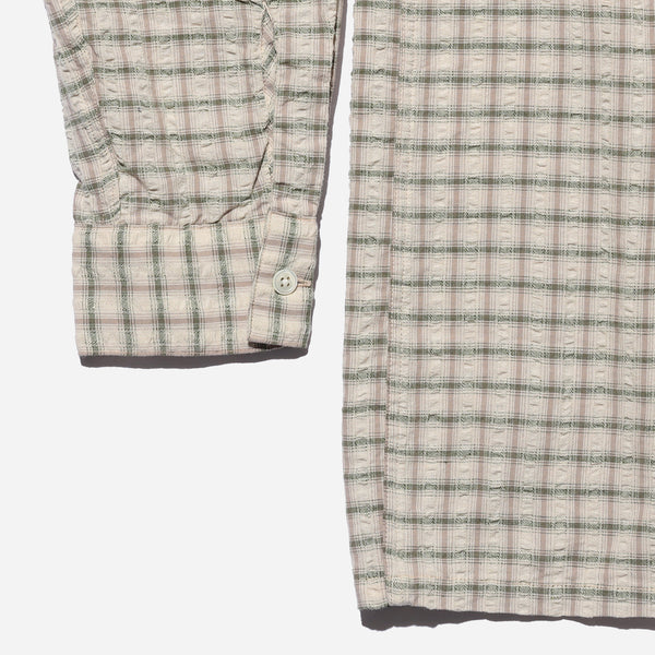 OPEN B.D SEERSUCKER PLAID SHIRT - GREEN/BROWN