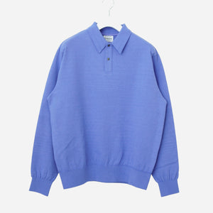 Yonetomi - LIGHT WAVE COTTON POLO - BLUE -  - Main Front View