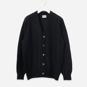 Yonetomi - SHAGGY PLAIN MOHAIR CARDIGAN - BLACK -  - Main Front View