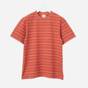 Yonetomi - RANDOM BORDER T-SHIRT - TERRACOTTA/WHITE -  - Main Front View