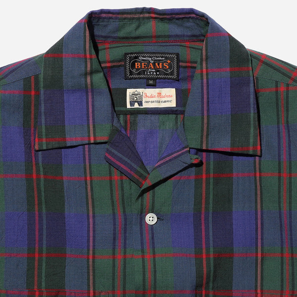 OPEN COLLAR MADRAS CHECKED SHIRT - PURPLE/GREEN-RED