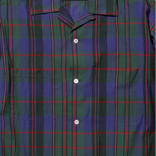 OPEN COLLAR MADRAS CHECKED SHIRT - PURPLE/GREEN-RED