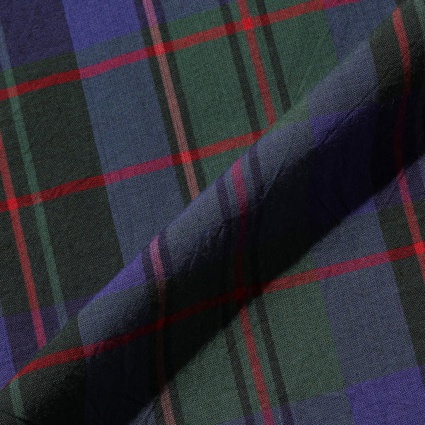 OPEN COLLAR MADRAS CHECKED SHIRT - PURPLE/GREEN-RED