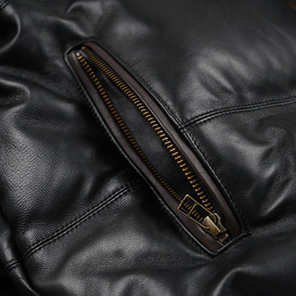 SNOWDON LEATHER DOWN JACKET - BLACK