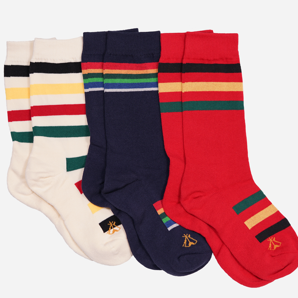 National Park Socks 3 Pack - Red/Ivory/Navy