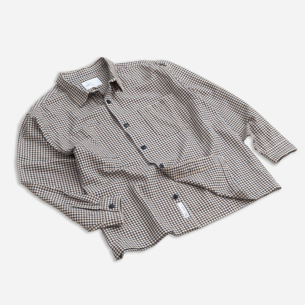 FLAT HEM CHECK WORKSHIRT - BEIGE