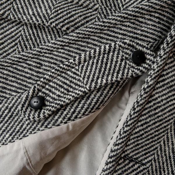 WOOL HERRINGBONE RAGLAN OVER COAT - BLACK/CREAM