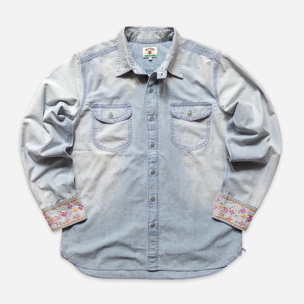 EMBROIDERED CHAMBRAY SHIRT - WASHED AND FADED