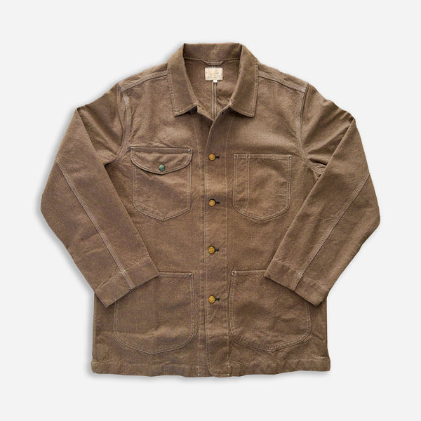 HEAVY PINPOINT CANVAS BARN JACKET - BROWN