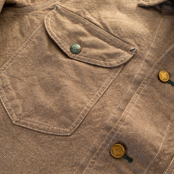 HEAVY PINPOINT CANVAS BARN JACKET - BROWN