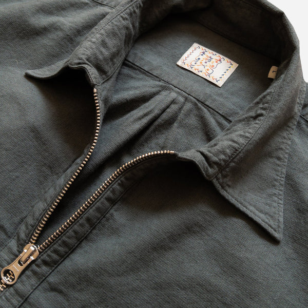 AERTEX HALF ZIP SHIRT - FADED BLACK