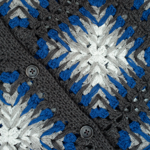 CROCHET POLO BUTTON KNIT - BLUE/GREY