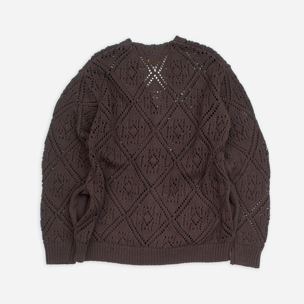LACE STITCH CARDIGAN - BROWN