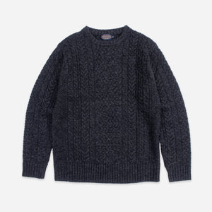 Pendleton - SHETLAND WOOL FISHERMANS SWEATER - BLACK HEATHER -  - Main Front View