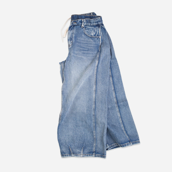 SIDE PANEL DENIM BALLOON PANTS - WASHED BLUE
