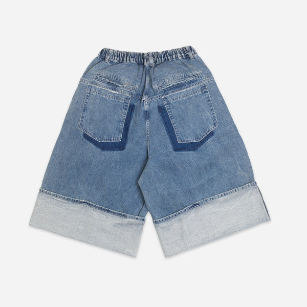 TURN UP SELVEDGE DENIM HALF PANTS - WASHED BLUE