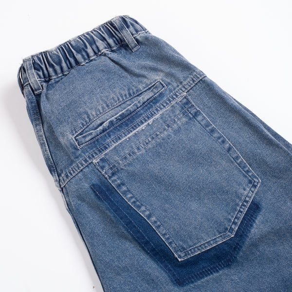 TURN UP SELVEDGE DENIM HALF PANTS - WASHED BLUE
