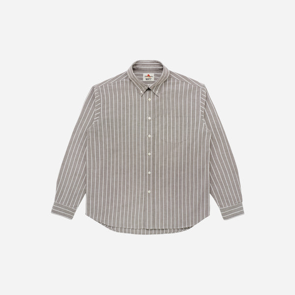Knickerbocker ''Beefy'' Cotton Oxford Shirt - Mocha & Bone Stripe