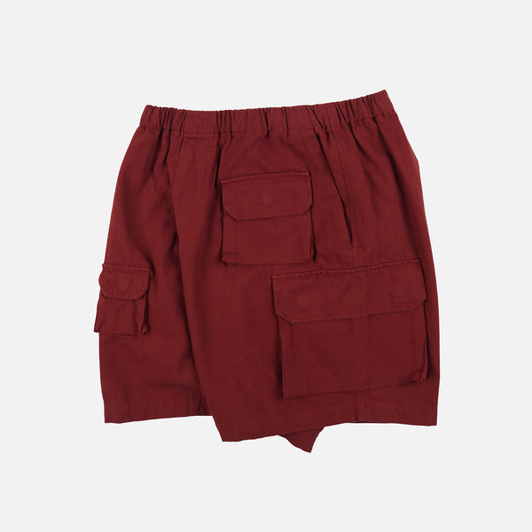 CANVAS MULTI POCKET SHORTS - BURGUNDY RED