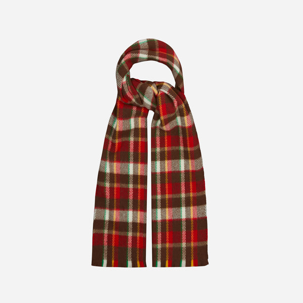 CHECKED WOOLLEN SCARF - RED/BROWN