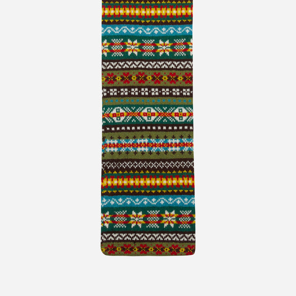 FAIRISLE SCARF - KHAKI/BURGUNDY