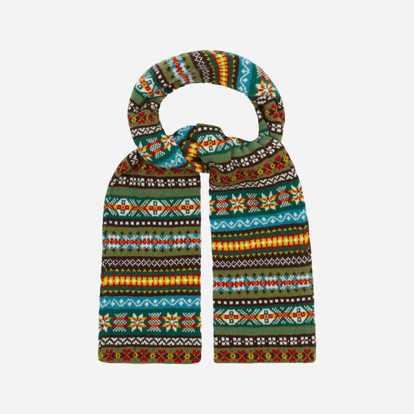 FAIRISLE SCARF - KHAKI/BURGUNDY