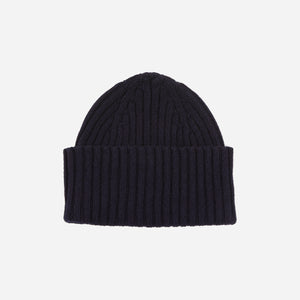 Drakes - LAMBSWOOL RIBBED BEANIE - NAVY -  - Main Front View
