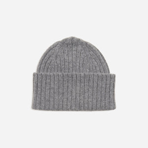 Drakes - LAMBSWOOL RIBBED BEANIE - GREY -  - Main Front View