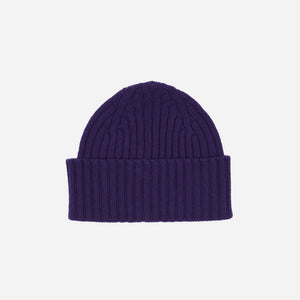 Drakes - LAMBSWOOL RIBBED BEANIE - VIOLETTA -  - Main Front View